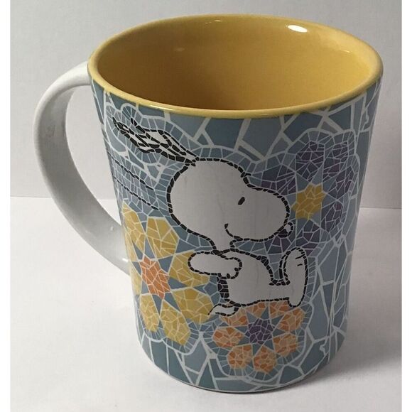 Peanuts Snoopy Mosaic Coffee Mug Cup by Gibson Vintage 1990s Yellow Blue - Picture 6 of 8
